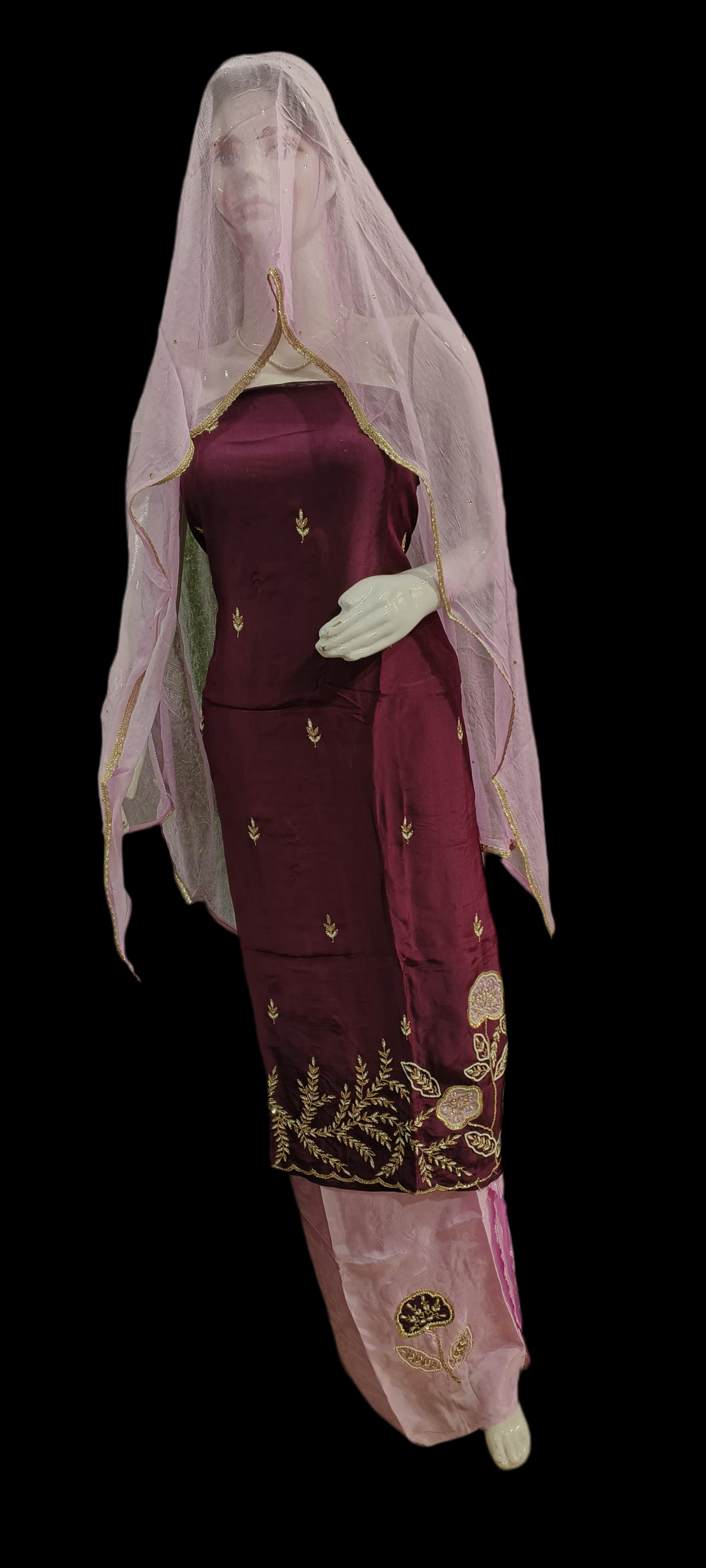 Wine silk suit