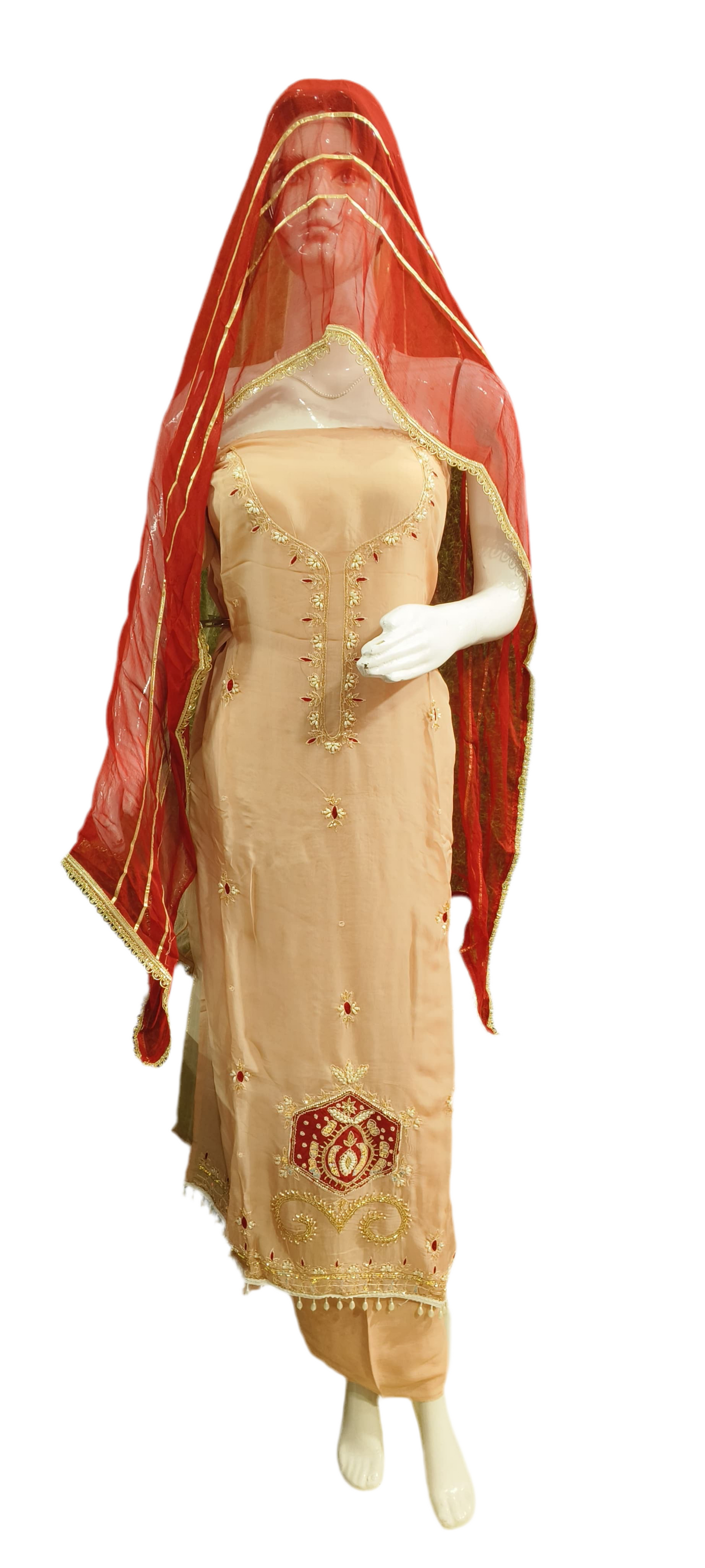 Organza suit with red dupatta