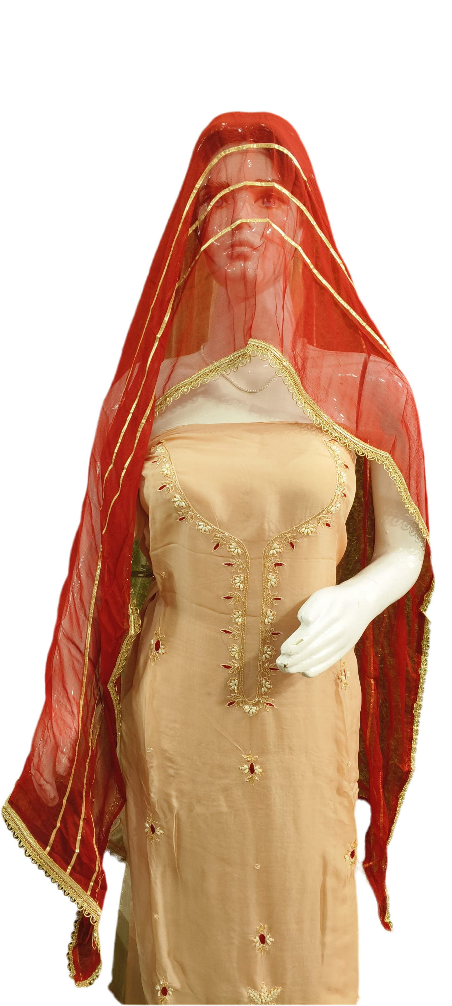 Organza suit with red dupatta